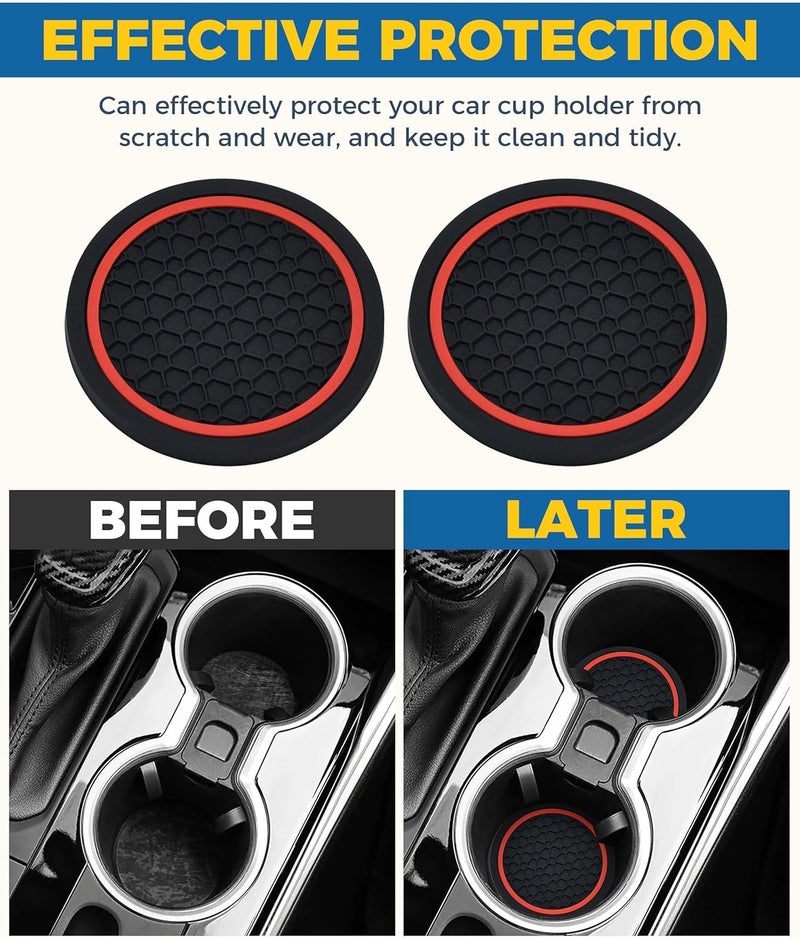 UBOG 4PCS Car Coasters,Car Accessories Car Cup Coasters,Car Accessories Interior,2.75 Inch Car Coasters for Cup Holders,Universal Non-Slip Car Cup Holder Coaster for Most Vehicle Truck (Black&Red) - Image 4